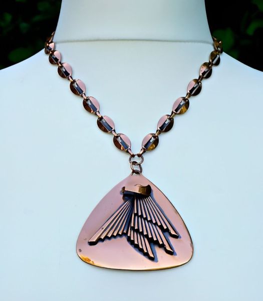 Mid Century Copper Polished Large Pendant Link Chain Necklace
